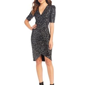 Calvin Klein allover Sequin Faux Wrap V-Neck Tulip Hem Dress